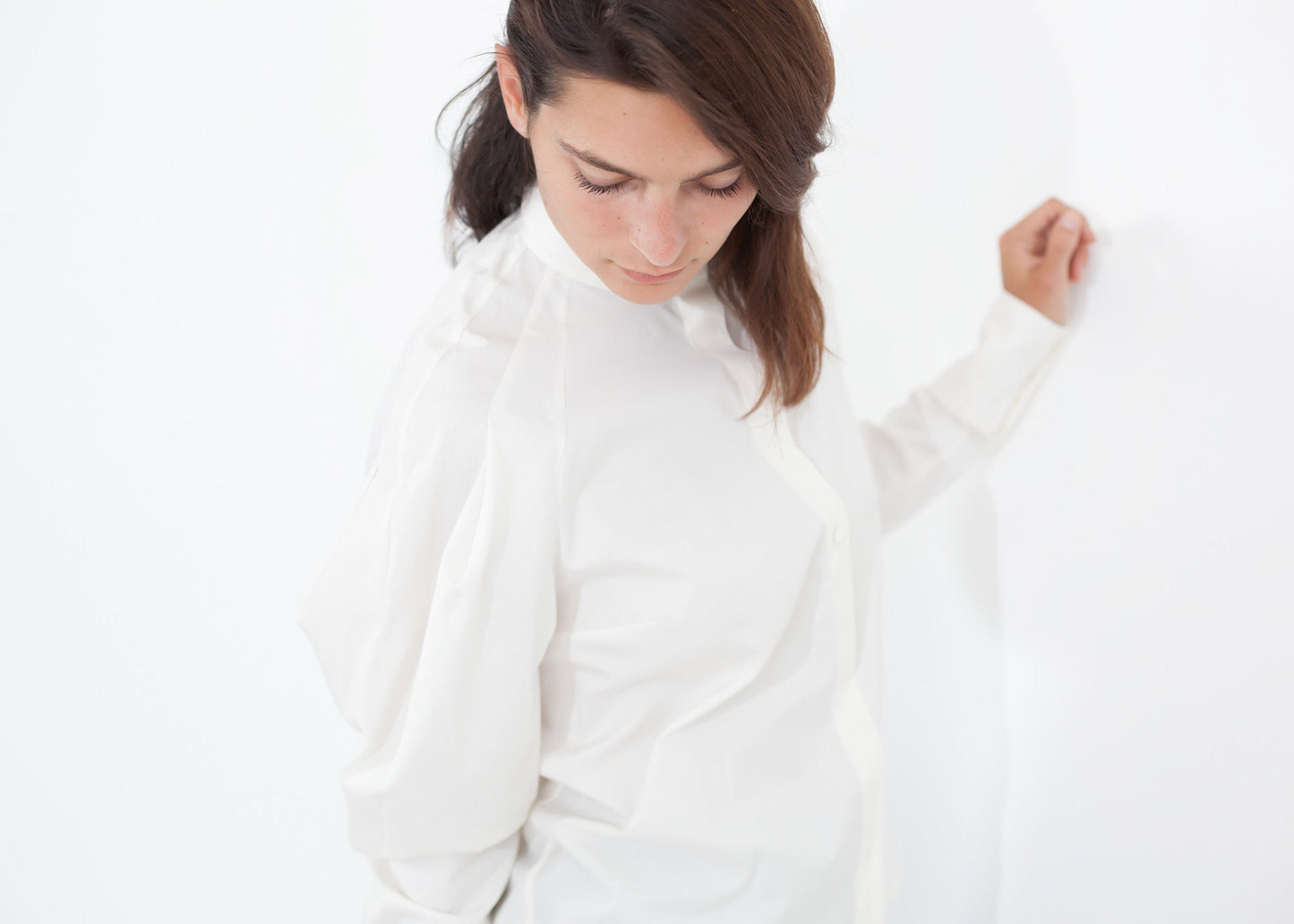 Trim Collar Poplin Blouse in Off White