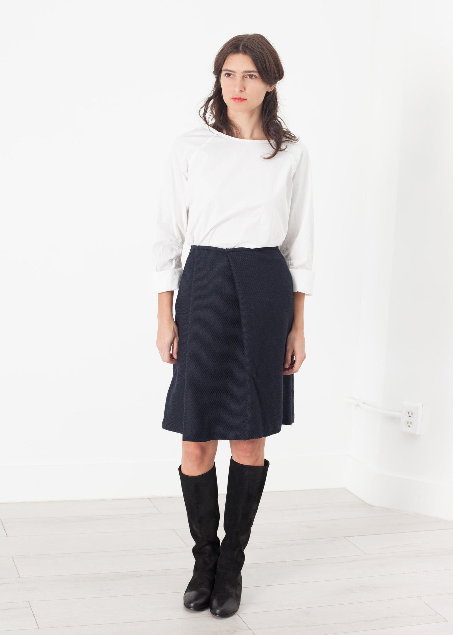 Pleated Wool Skirt in Navy